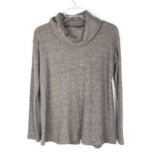 El Bloom Gray Cross Back Cowl Neck Ribbed Top M/L